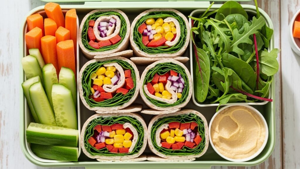 colourful veggie wraps lunch box
chicken and cheese sandwich lunch box
healthy pasta salad lunch box
fruit and yogurt parfait in lunch box
