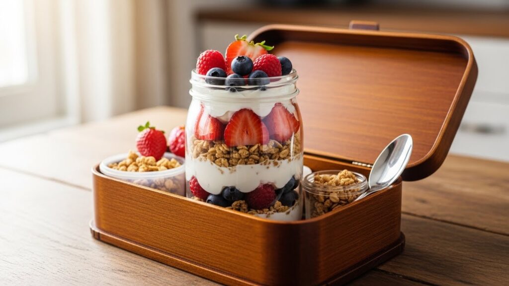 colourful veggie wraps lunch box
chicken and cheese sandwich lunch box
healthy pasta salad lunch box
fruit and yogurt parfait in lunch box
