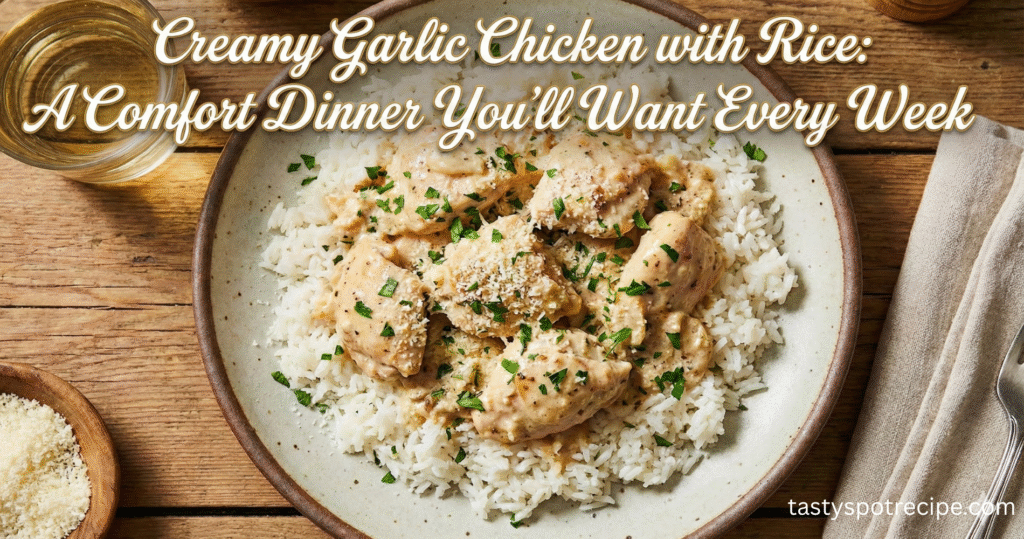 Creamy garlic chicken served with rice